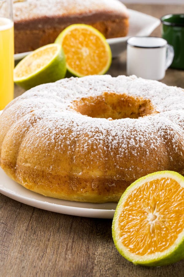 Orange Cake on the Table with Fruits and Juice. Stock Image Image of