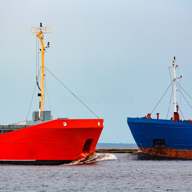 Orange cargo ship stock photo. Image of services, marine 111837196