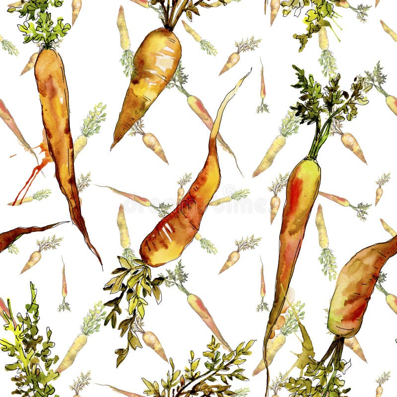 Orange Carrot Wild Vegetable. Seamless Background Pattern. Fabric