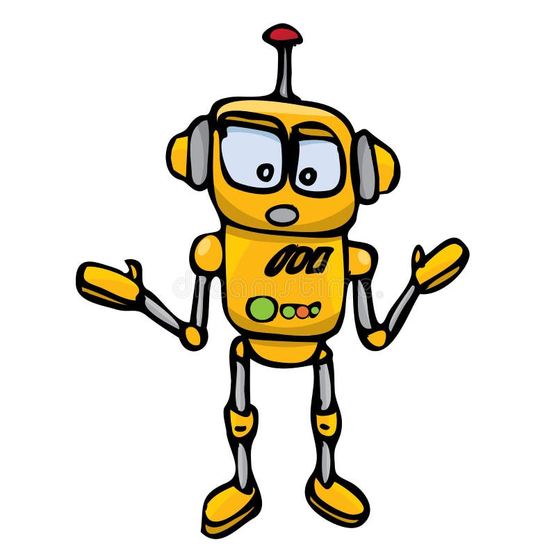 Orange Cartoon Doodle Robot On White Stock Vector - Illustration of ...