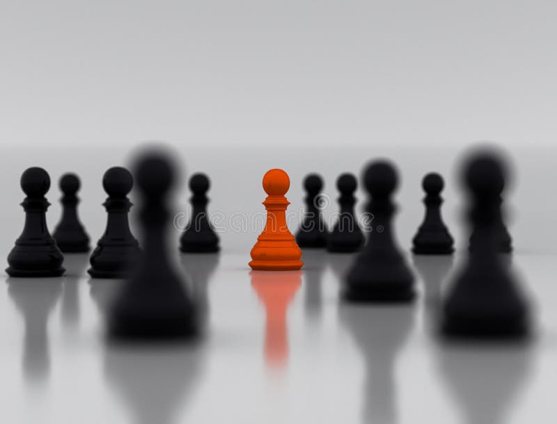 An Orange Chess Piece Standing in the Middle of Another Black Chess