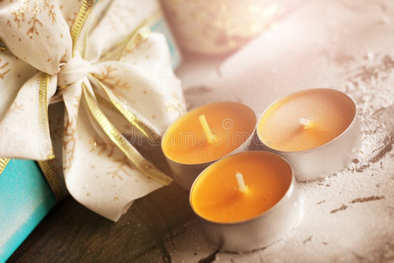 Three Orange Christmas Candles, Christmas Stock Image Image of fire