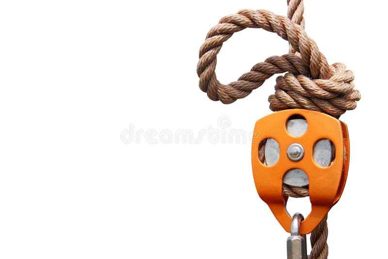 Orange Climbing Pulley with Rope and Carabiner Stock Image Image of