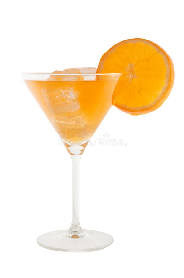 Orange cocktail with slice of orange and ice cubes