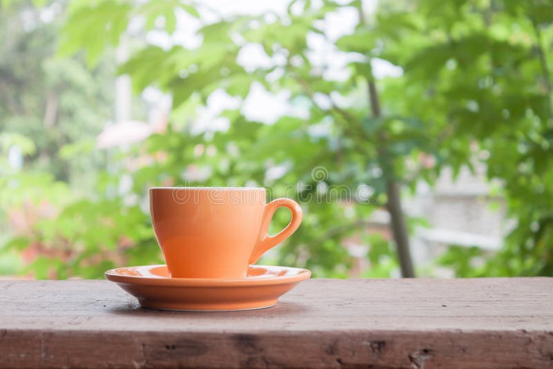 Orange Coffee Cup on Tabletop Stock Photo Image of wooden, wood 74439700