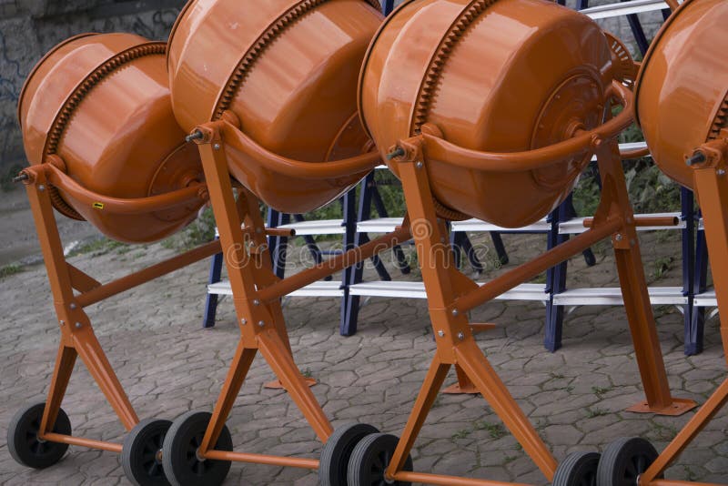 Orange Concrete Mixer on Wheels Stock Image Image of equipment, mixer