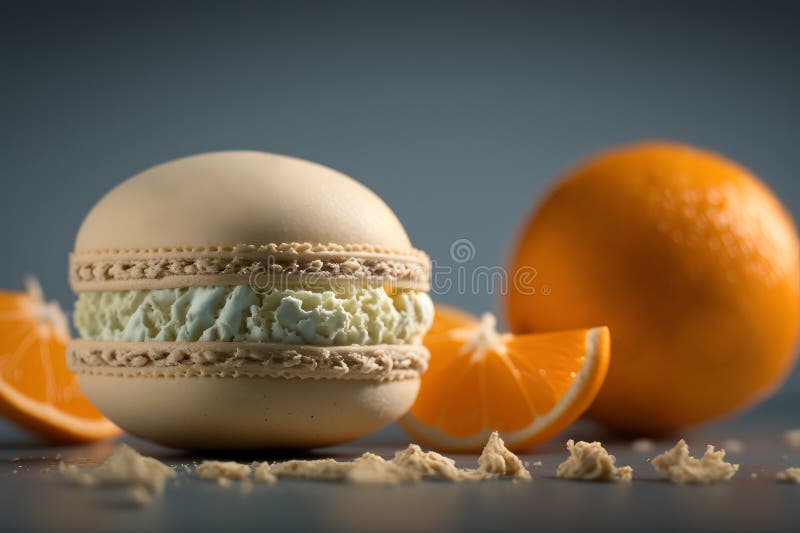 Orange cream macaron with a crispy outer shell Generative AI vector illustration