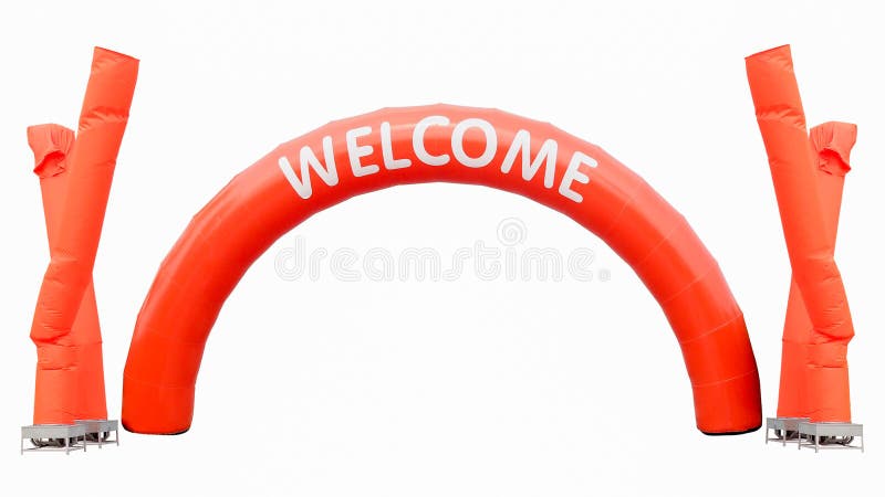 Orange curve balloon with white text WELCOME and fan blowing balloons in advertising isolated on white background royalty free stock photos Orange curve balloon with white text WELCOME and fan blowing balloons in advertising isolated on white background royalty free stock photos
