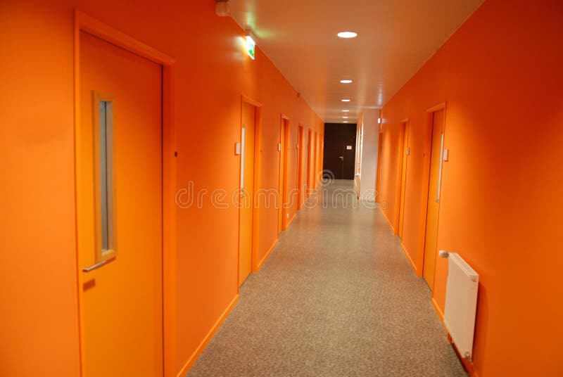 Orange empty hallway stock photo. Image of doors, architecture 142327964