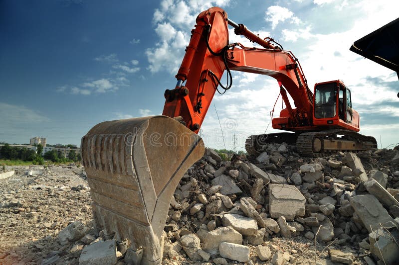 Crawler excavator on demolition site