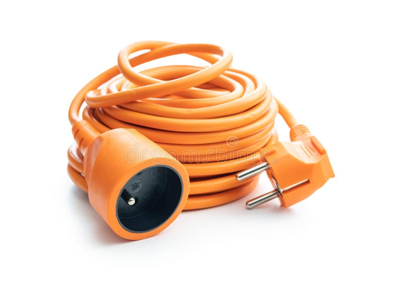 Orange Extension Power Cord Isolated on White Background Stock Photo