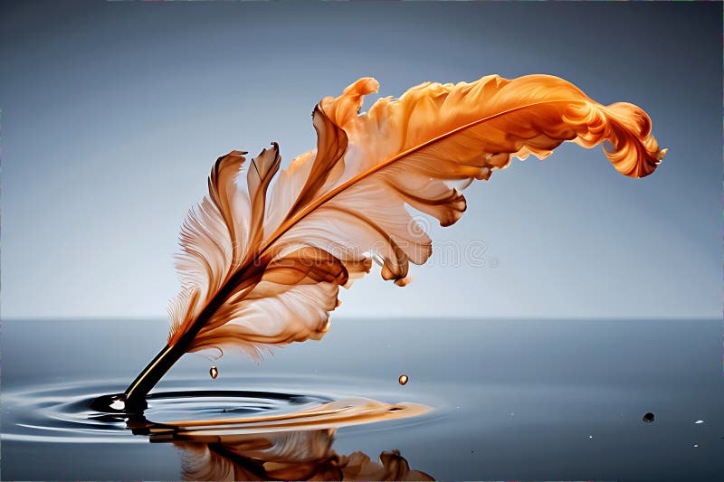 An orange feather that is floating in the water royalty free illustration