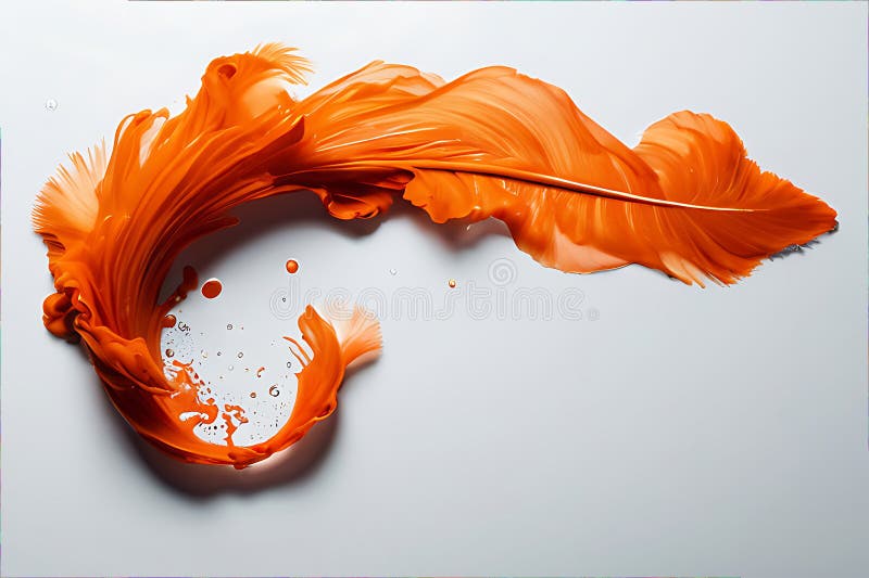 An orange feather on a white surface next to a cell phone vector illustration