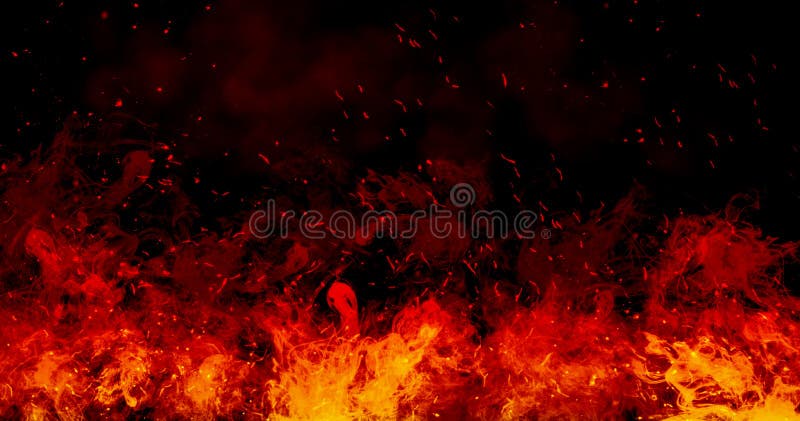 Orange Feuer oder Flammen mit Scheinen und Rauch im schwarzen Hintergrund