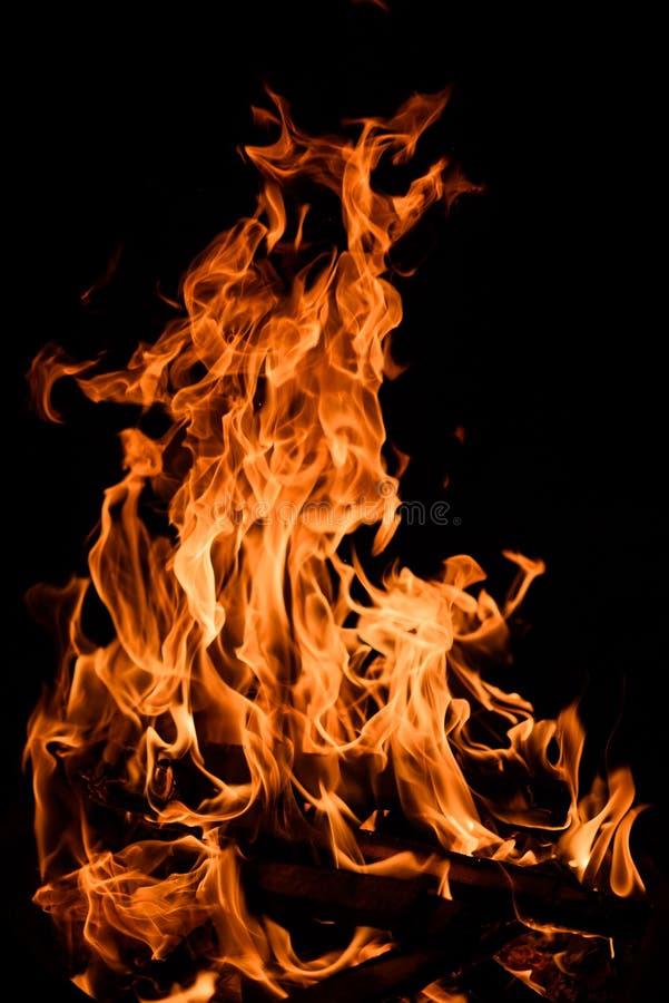 Orange Fire Flames Isolated on Black Background Stock Image Image of