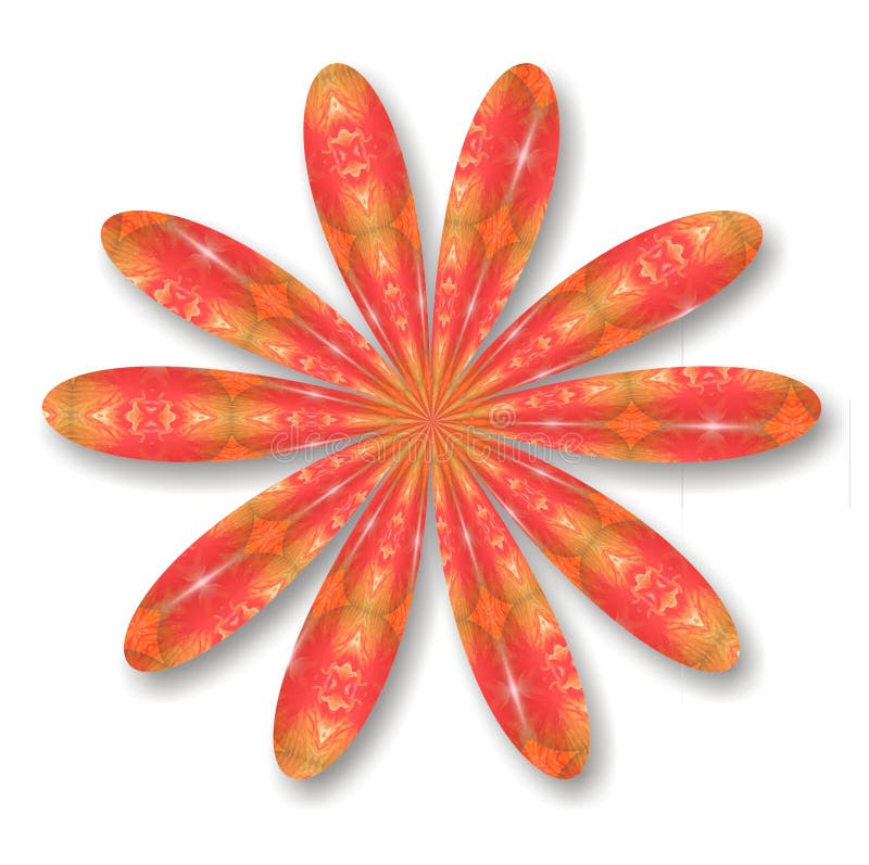 An illustration of an orange and red patterned flower with shadow. An illustration of an orange and red patterned flower with shadow