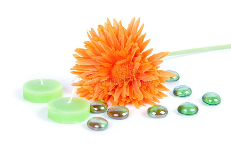 Orange flower and candles stock image. Image of hygiene 13870987