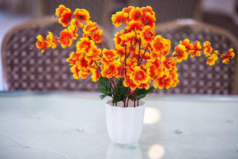 Orange Flowers in a Vase on a White Stock Photo Image of vintage