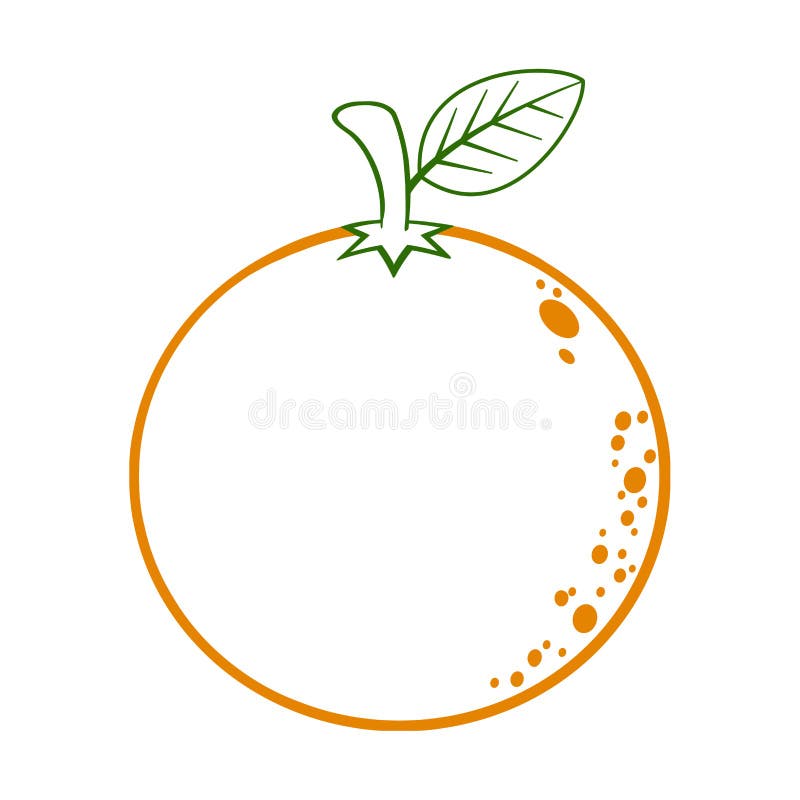 Orange Fruit with Green Leaf Cartoon Lines Drawing Stock Vector ...