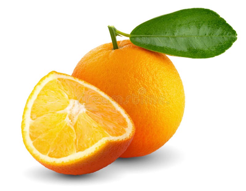 Orange Fruit with Orange Leaves Isolated on White Background. Wi Stock ...