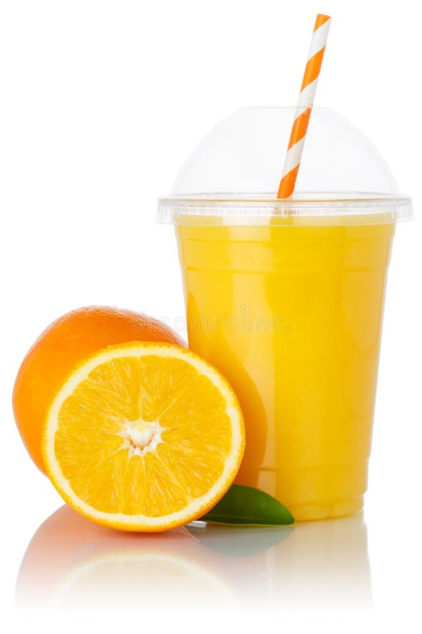 Orange Fruit Juice Smoothie Drink Oranges in a Cup Isolated on White