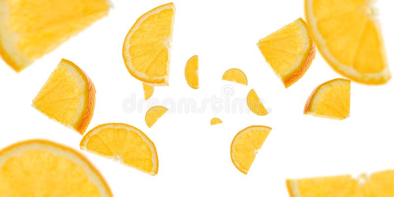 Orange Fruit Slice Falling On White Citrus Tangerine Isolated