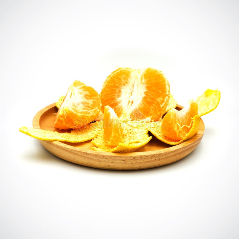 Orange,fruit Sour Taste in Wood Plate on a White Background Stock Image