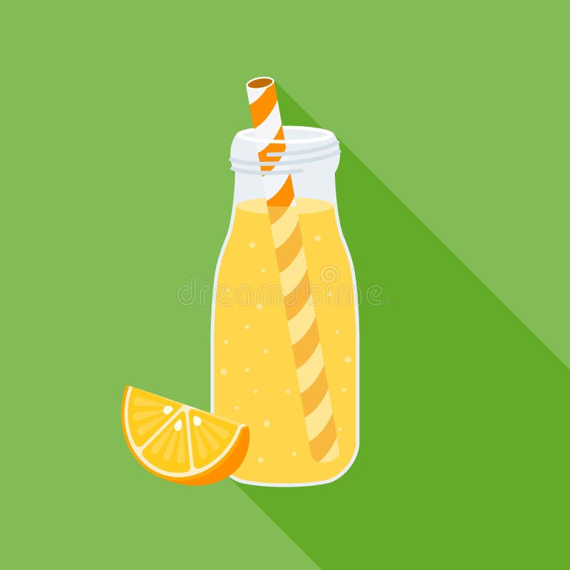Orange fruktsaft i flaskan, lägenhetdesign stock illustrationer Orange fruktsaft i flaskan, lägenhetdesign stock illustrationer