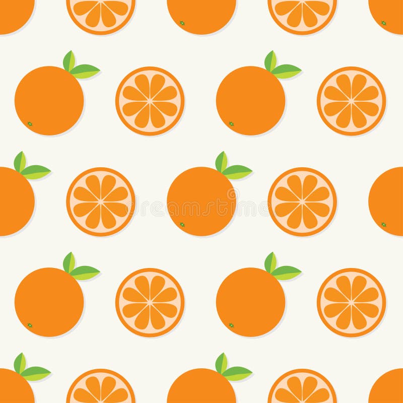 Orange fruktuppsättning med bladet i rad Klipp halv sund livsstilmat Sömlös modellvitbakgrund Plan design stock illustrationer Orange fruktuppsättning med bladet i rad Klipp halv sund livsstilmat Sömlös modellvitbakgrund Plan design stock illustrationer
