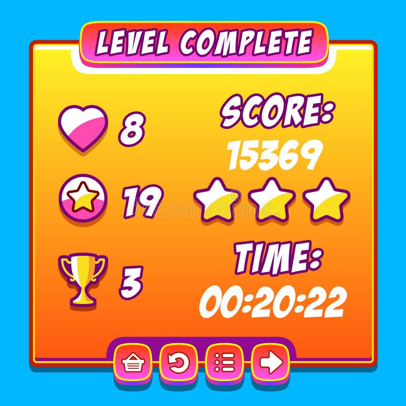 Orange game level complete interface panels ui buttons royalty free illustration