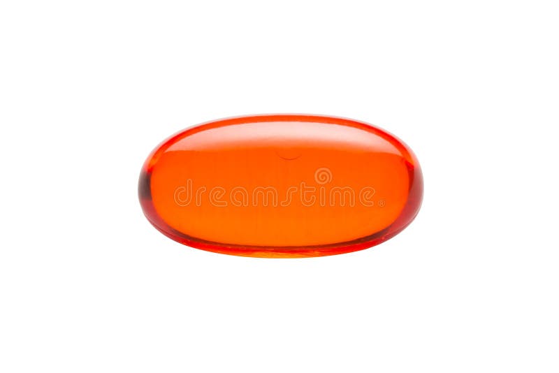 Orange Gelatin Capsules with Powder, Isolated on White Background