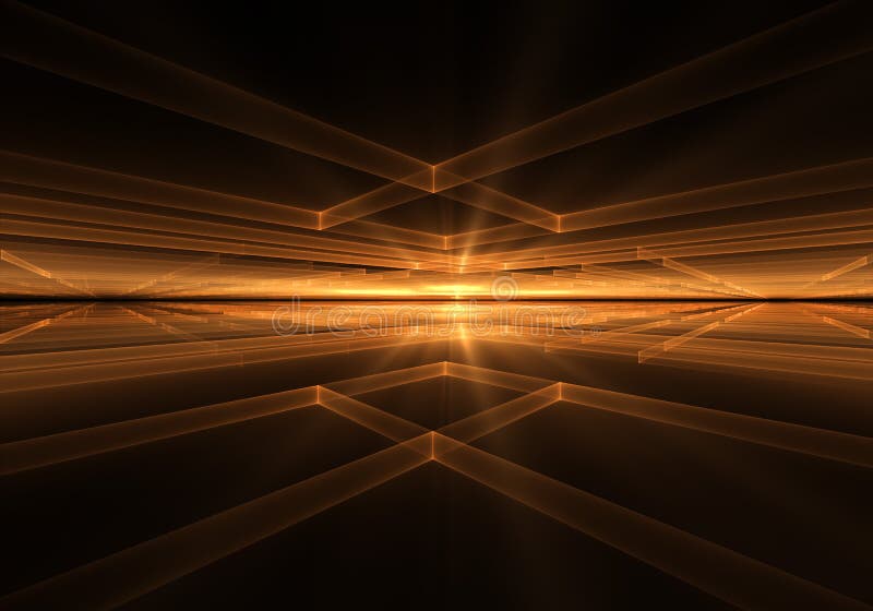 Orange geometrischer Horizont mit Strahlen des Lichtes