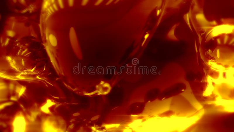 Orange glowing translucent crystal spheres on black backdrop - abstract 3D rendering stock illustration