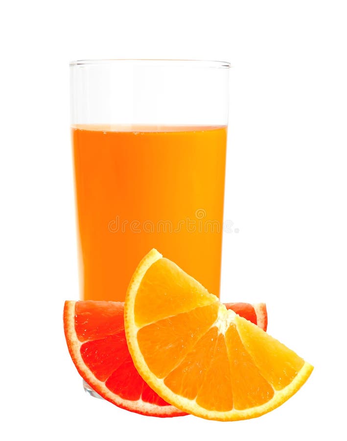 Orange and grapefruit juice in the glass isolated on white