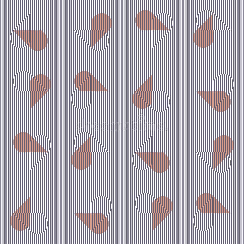 Orange and half hearts on striped background. Abstract seamless vector pattern with moirÃ© effect. stock illustration