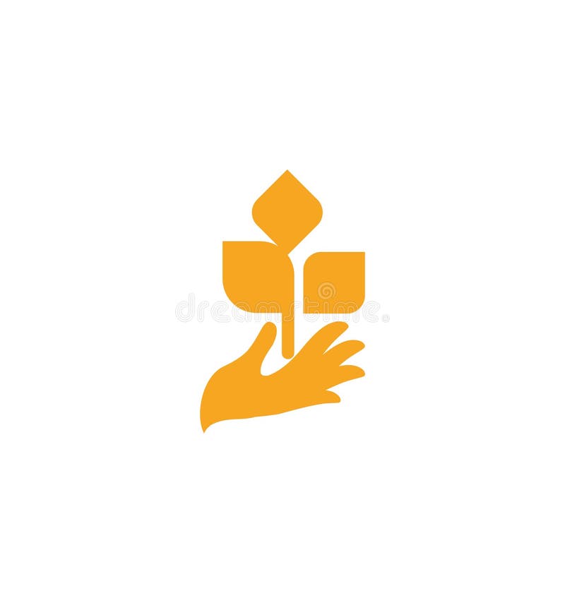 Orange hand with leaves. Sprout, new life. Nature element logotype. Agricultural organic product sign. Harvesting vector vector illustration Orange hand with leaves. Sprout, new life. Nature element logotype. Agricultural organic product sign. Harvesting vector vector illustration