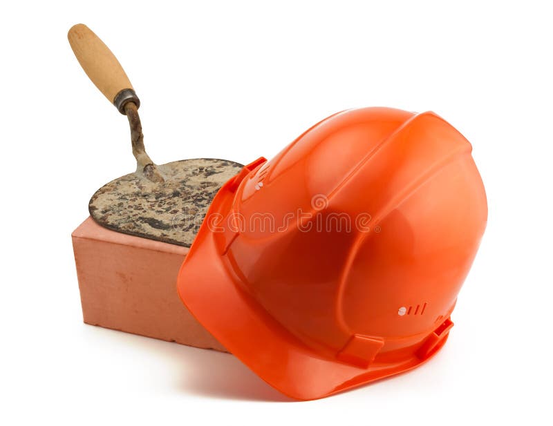 Orange Helmet Red Brick and Trowel Stock Image Image of trowel, work