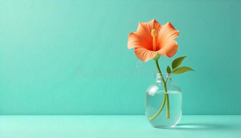 Orange hibiscus-blommor i glasvas mot baksida av bröstet royaltyfri illustrationer