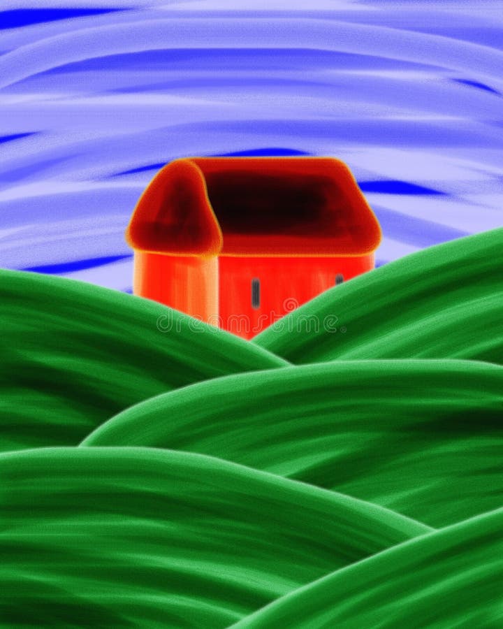 Orange House Acrylic Painting Artwork Stock Illustration Illustration