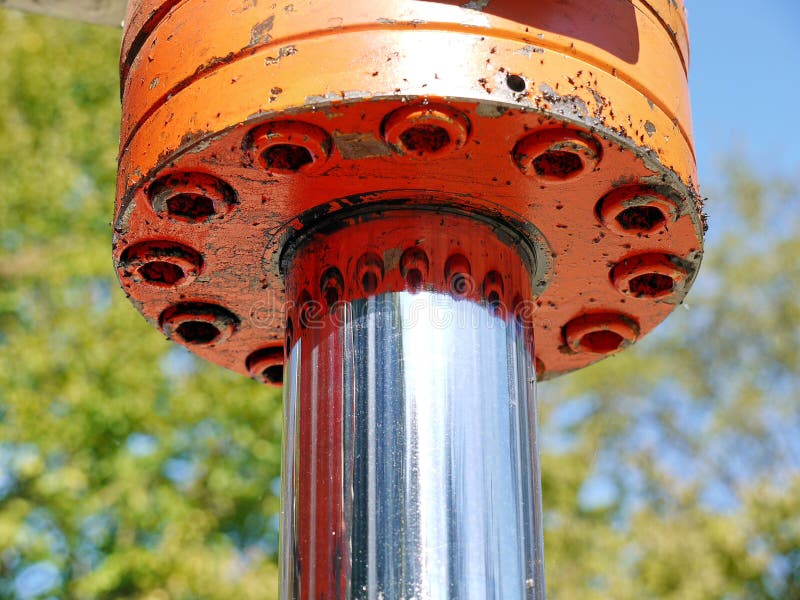 Orange hydraulic cylinder royalty free stock photos Orange hydraulic cylinder royalty free stock photos
