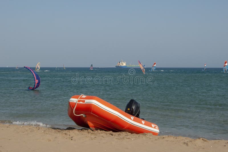 Orange inflated boat