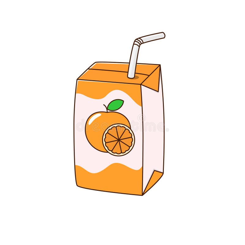 Orange Juice Box with Straw Vector Illustration in Cute Cartoon Style