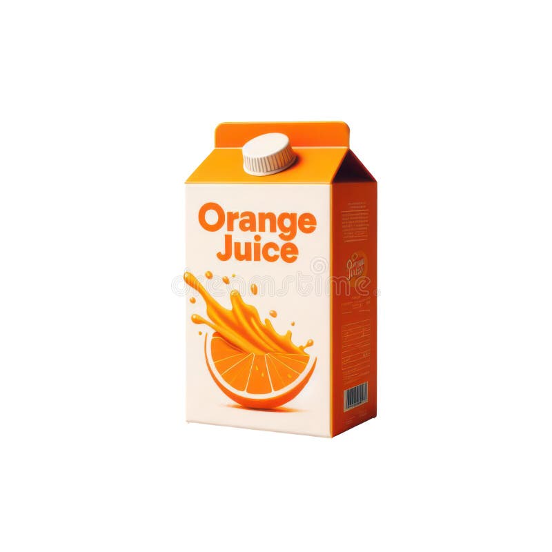 Orange Juice Carton Box Isolated on White Transparent Background Stock