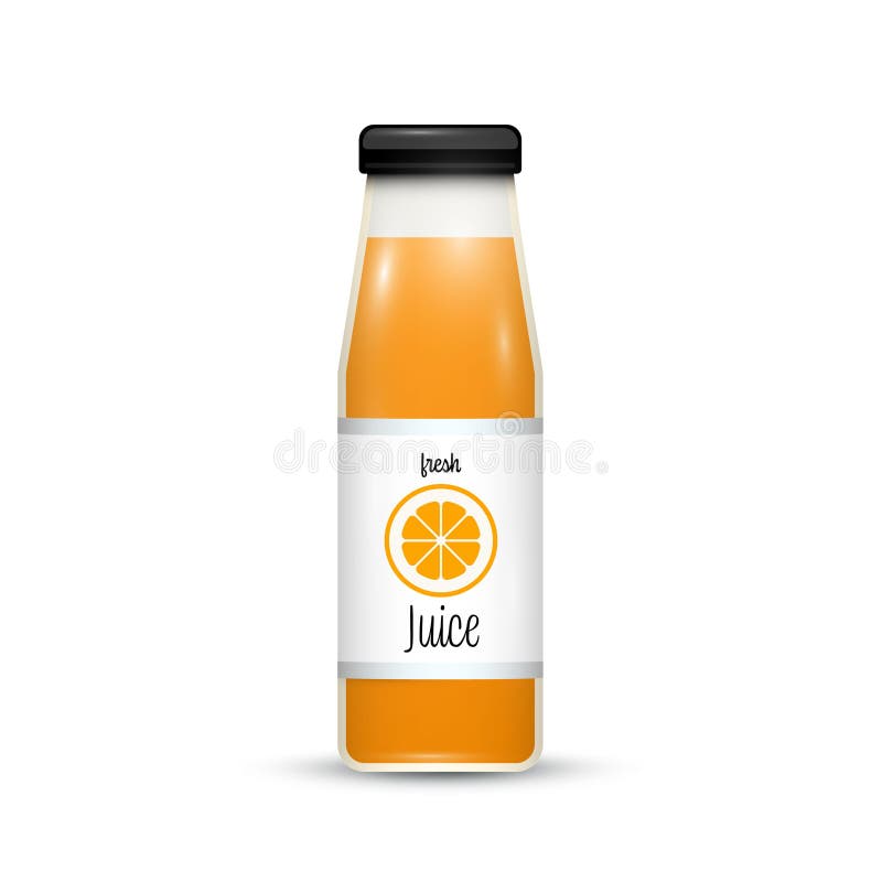 Orange Juice in Glass Bottle Isolated on White Background Stock