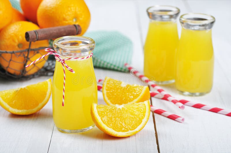 Orange juice in glass jars stock photo. Image of closeup 29587148