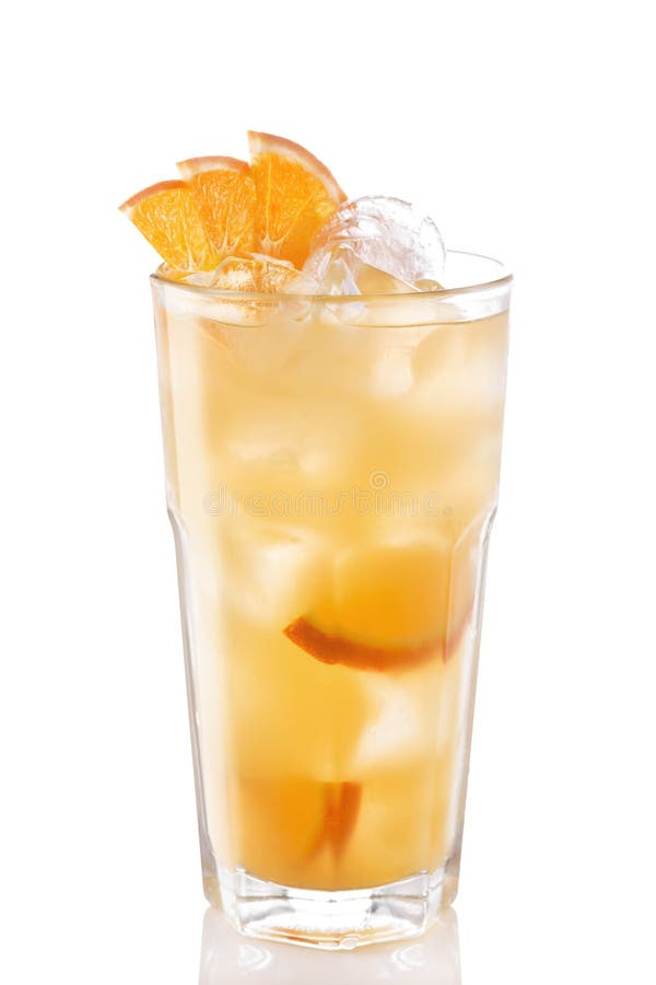 Orange juice in a glass. Photo of drinks on a white background