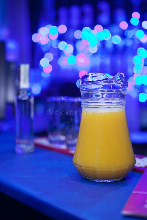 Orange Juice in Jug of Glass on the Bar Counter Stock Image Image of fresh, glass 61383709