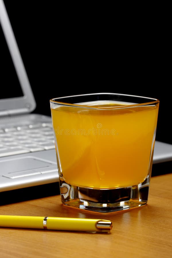Orange Juice,laptop,apple,notepad and Pen Stock Photo Image of snack, keyboard 11856980
