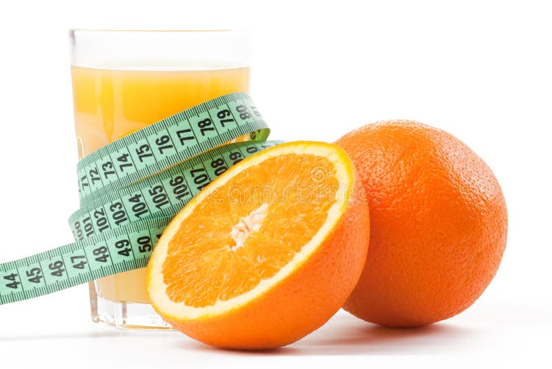 Orange juice and measuring tape