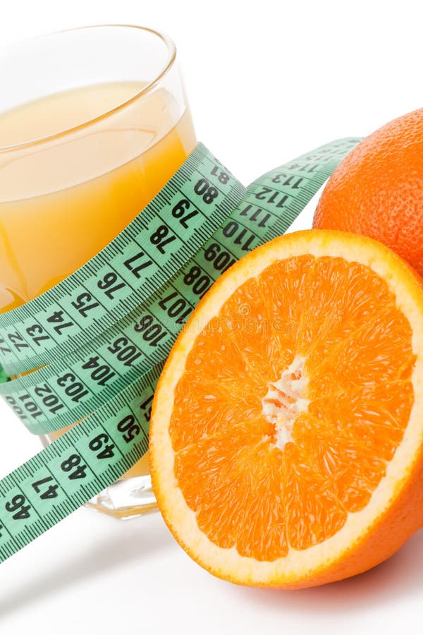 Orange juice and measuring tape